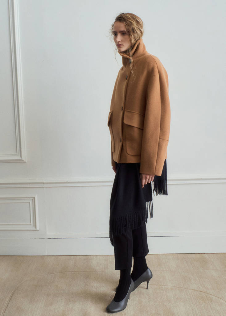Wool-blend funnel-neck coat — Medium Brown