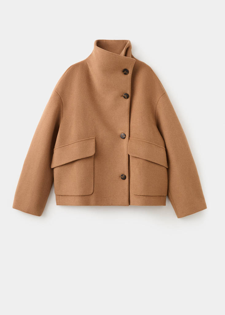 Wool-blend funnel-neck coat — Medium Brown