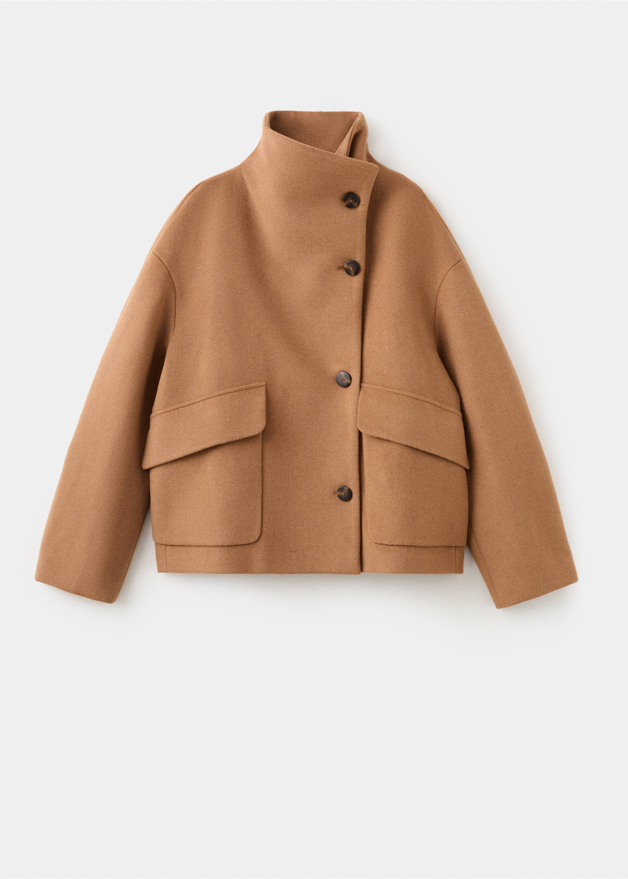 Wool-blend funnel-neck coat - Article without model, Medium Brown. Ref: 27081272-00.