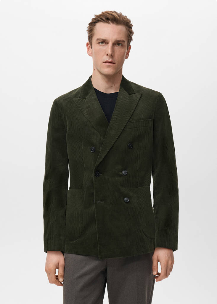 Slim-fit double-breasted corduroy jacket — Green