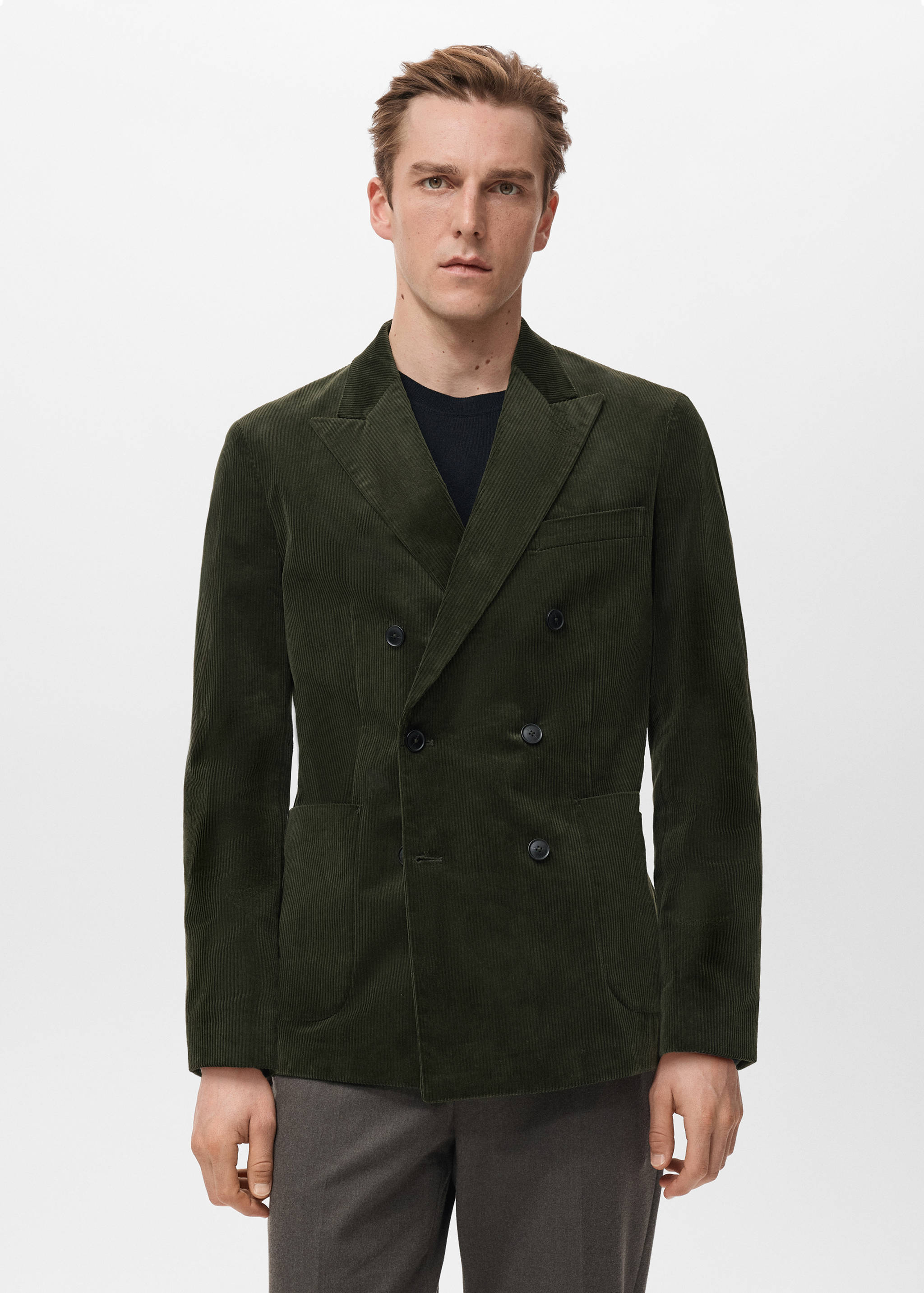 Slim-fit double-breasted corduroy jacket - Medium plane