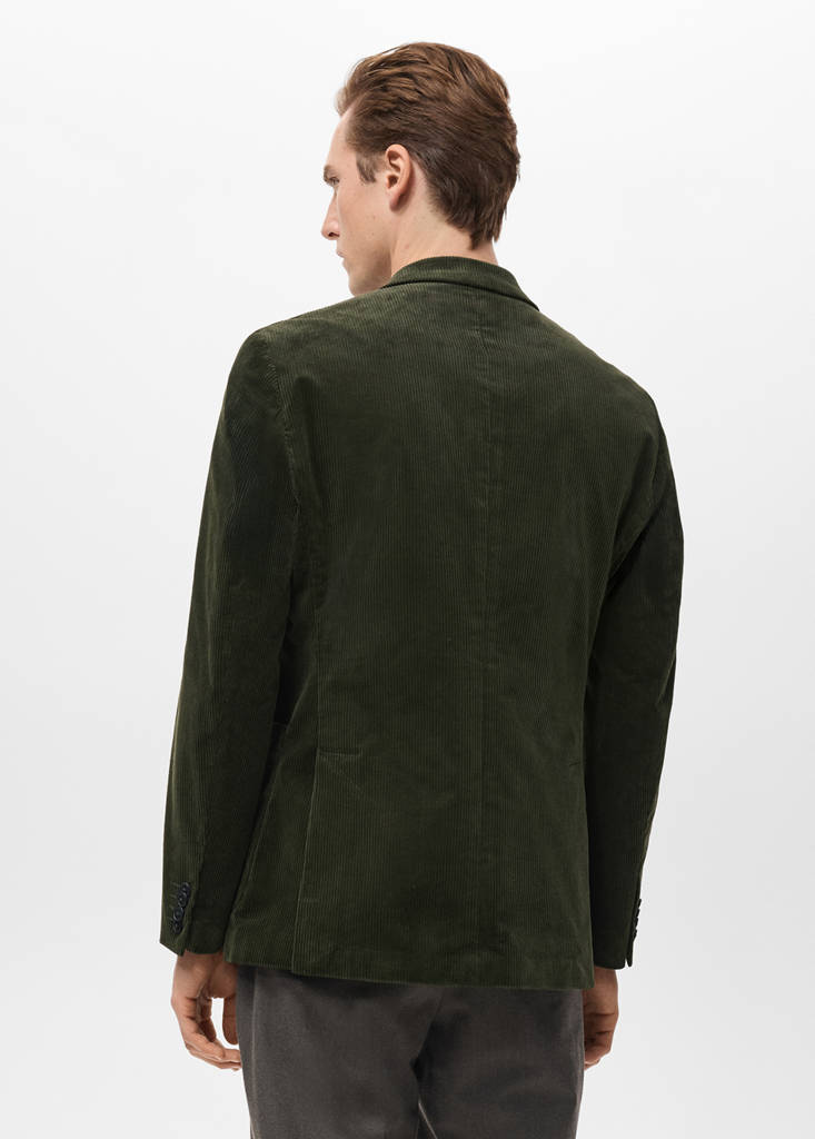 Slim-fit double-breasted corduroy jacket — Green
