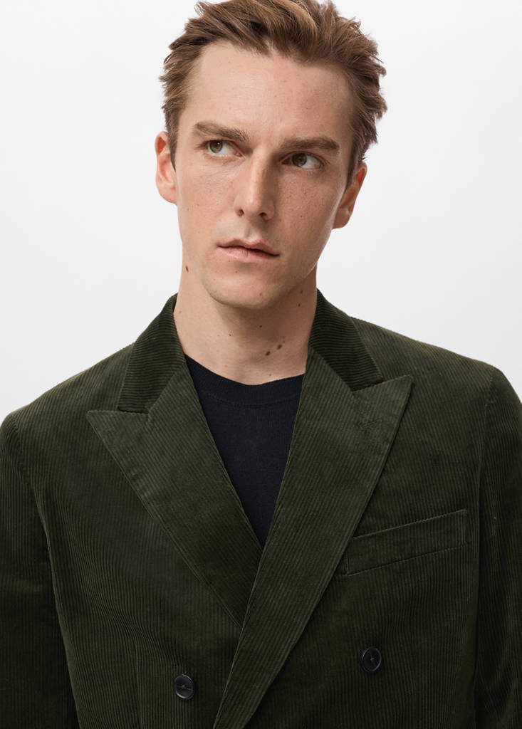 Slim-fit double-breasted corduroy jacket — Green