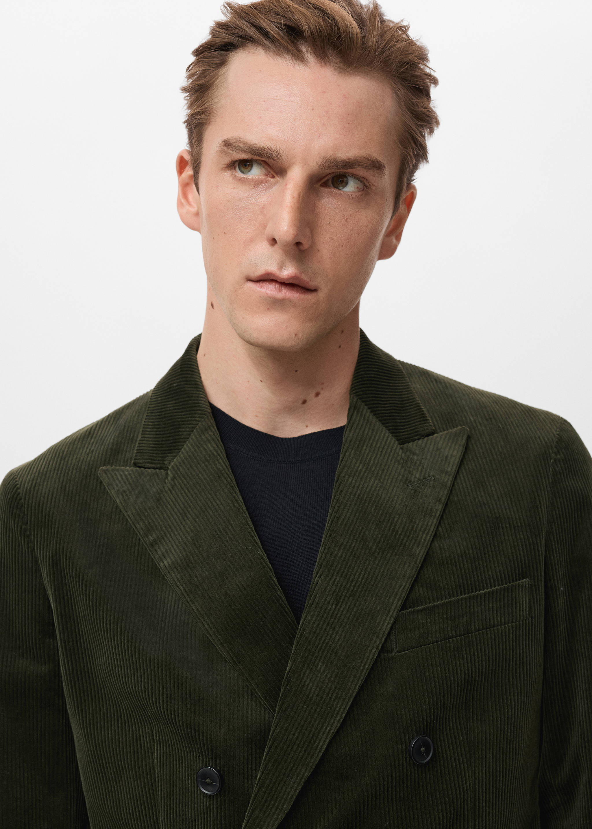 Slim-fit double-breasted corduroy jacket - Details of the article 1