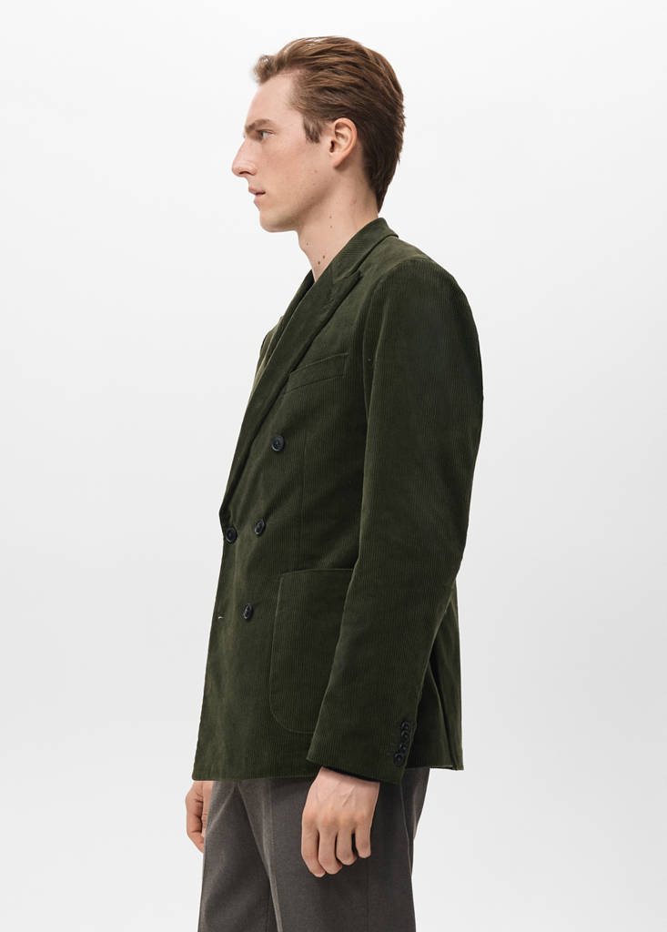 Slim-fit double-breasted corduroy jacket — Green