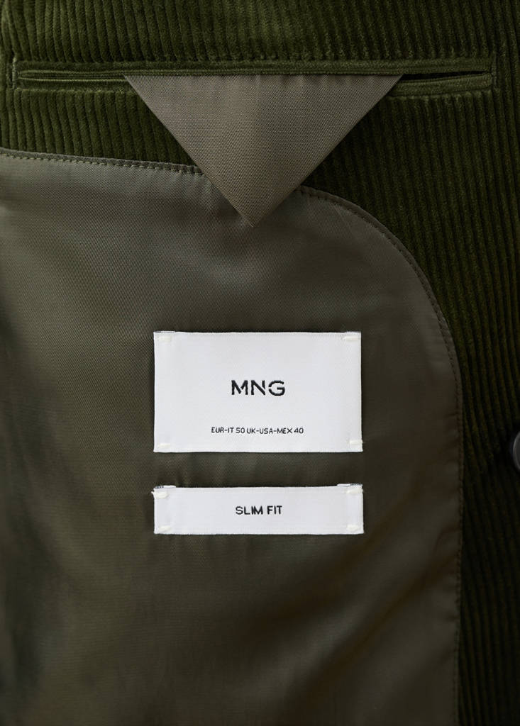 Slim-fit double-breasted corduroy jacket — Green