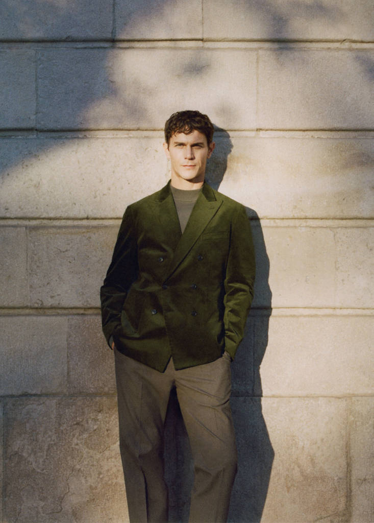 Slim-fit double-breasted corduroy jacket — Green