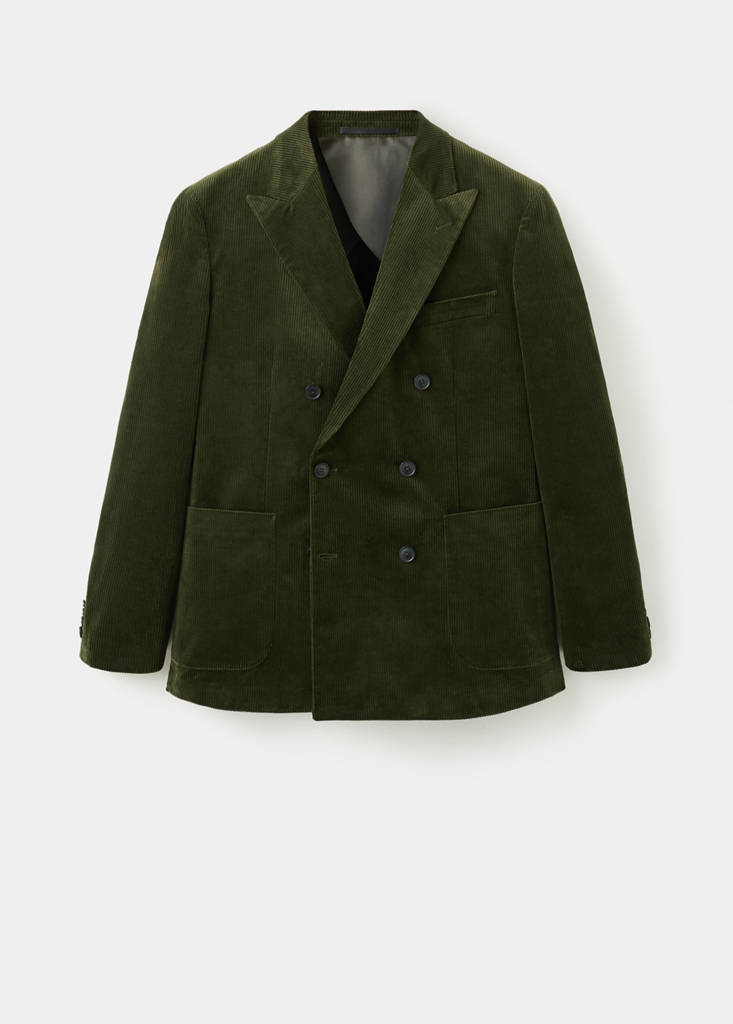 Slim-fit double-breasted corduroy jacket — Green
