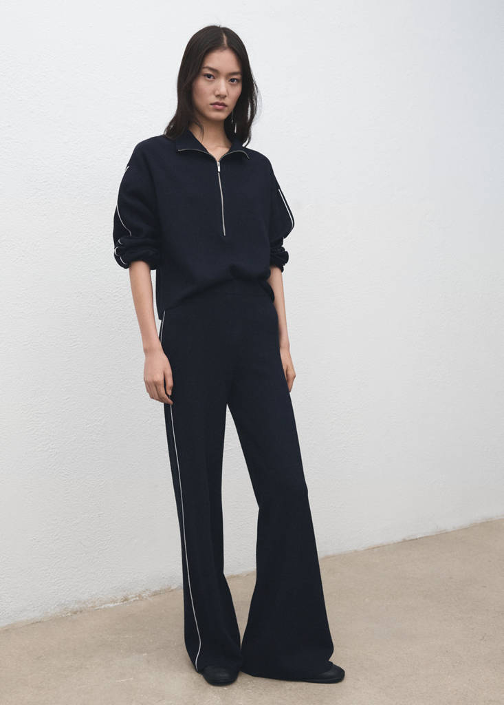 MANGO - Pantalon droit rayure contrastée bleu marine - S