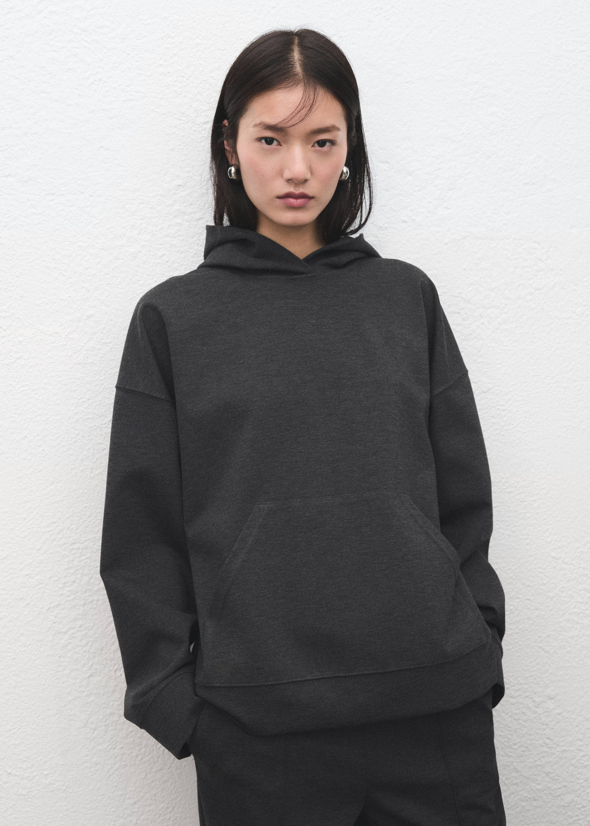 Speckled knitted sweatshirt with hood - Medium plane