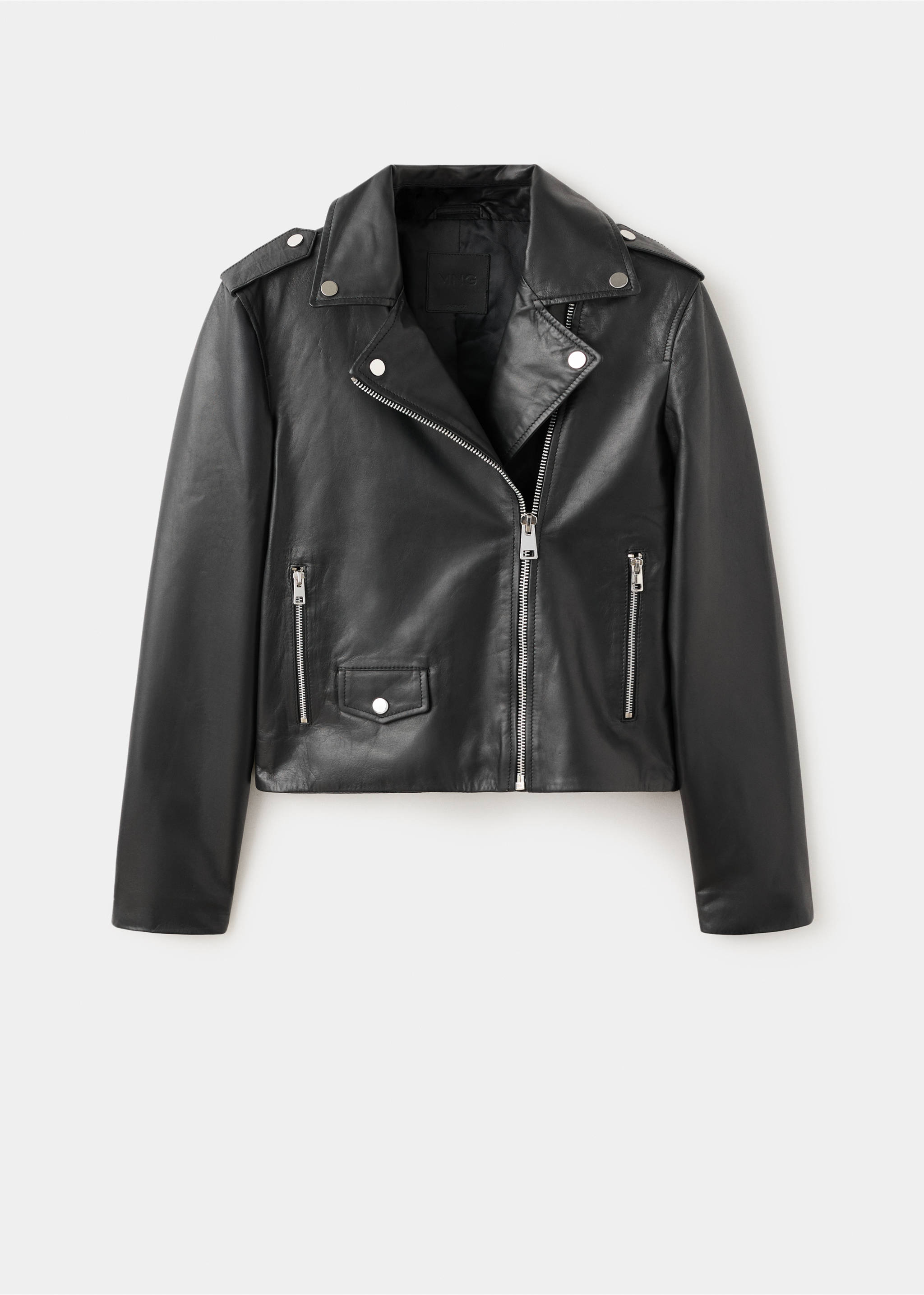 Blouson biker en cuir - Article sans modèle, Noir. Ref: 27081278-00.