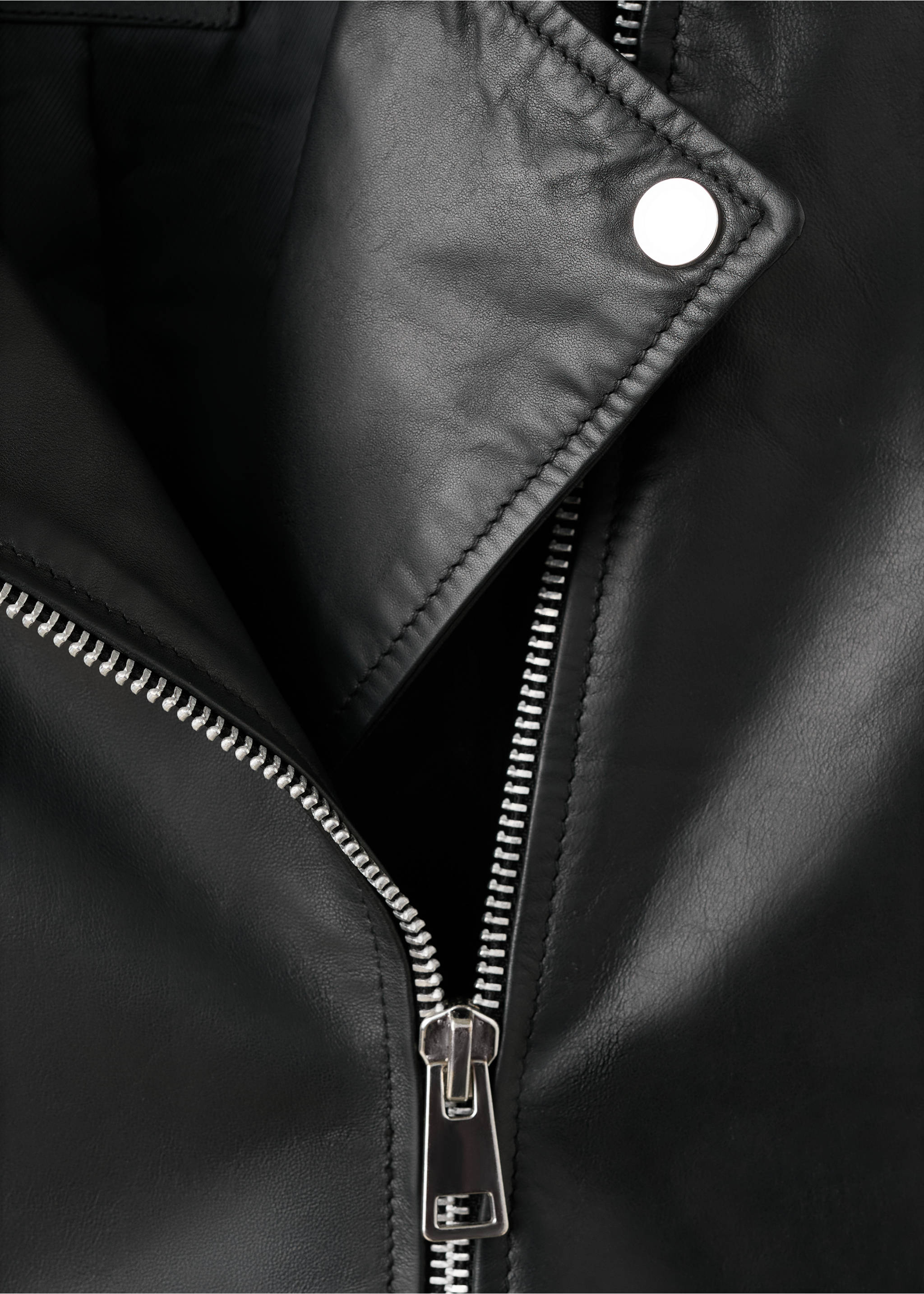 Blouson biker en cuir - Détail de l'article 8, Noir. Ref: 27081278-00.