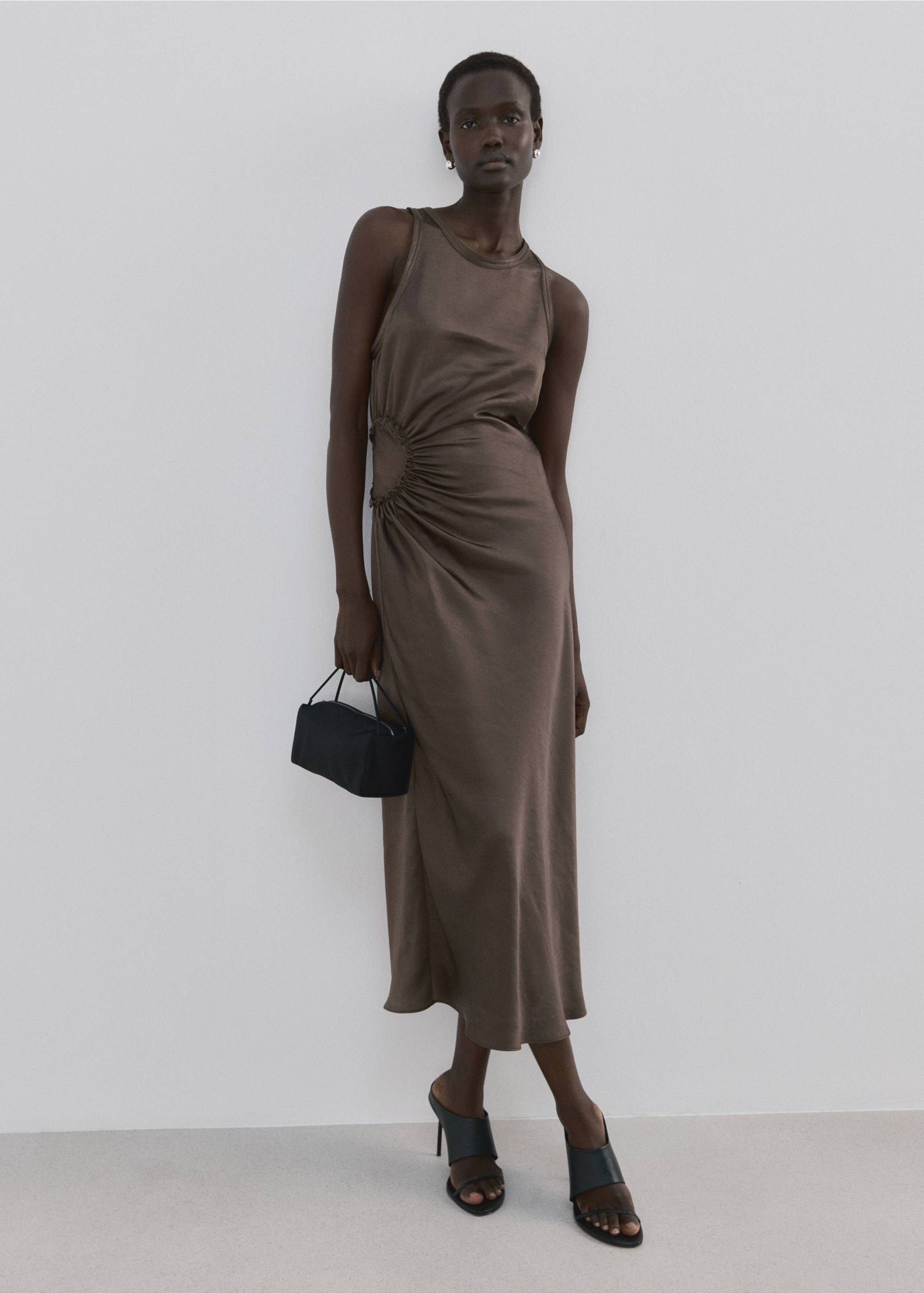 A-line dress with gathered sides - General plane, Mink Grey. Ref: 27081280-00.