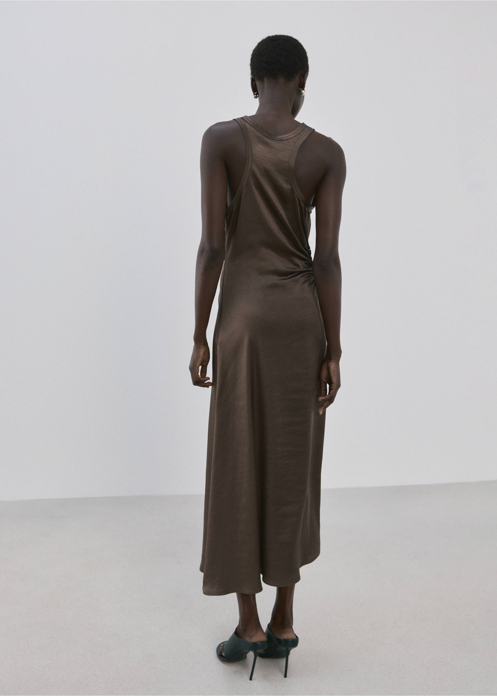 A-line dress with gathered sides - Reverse of the article, Mink Grey. Ref: 27081280-00.