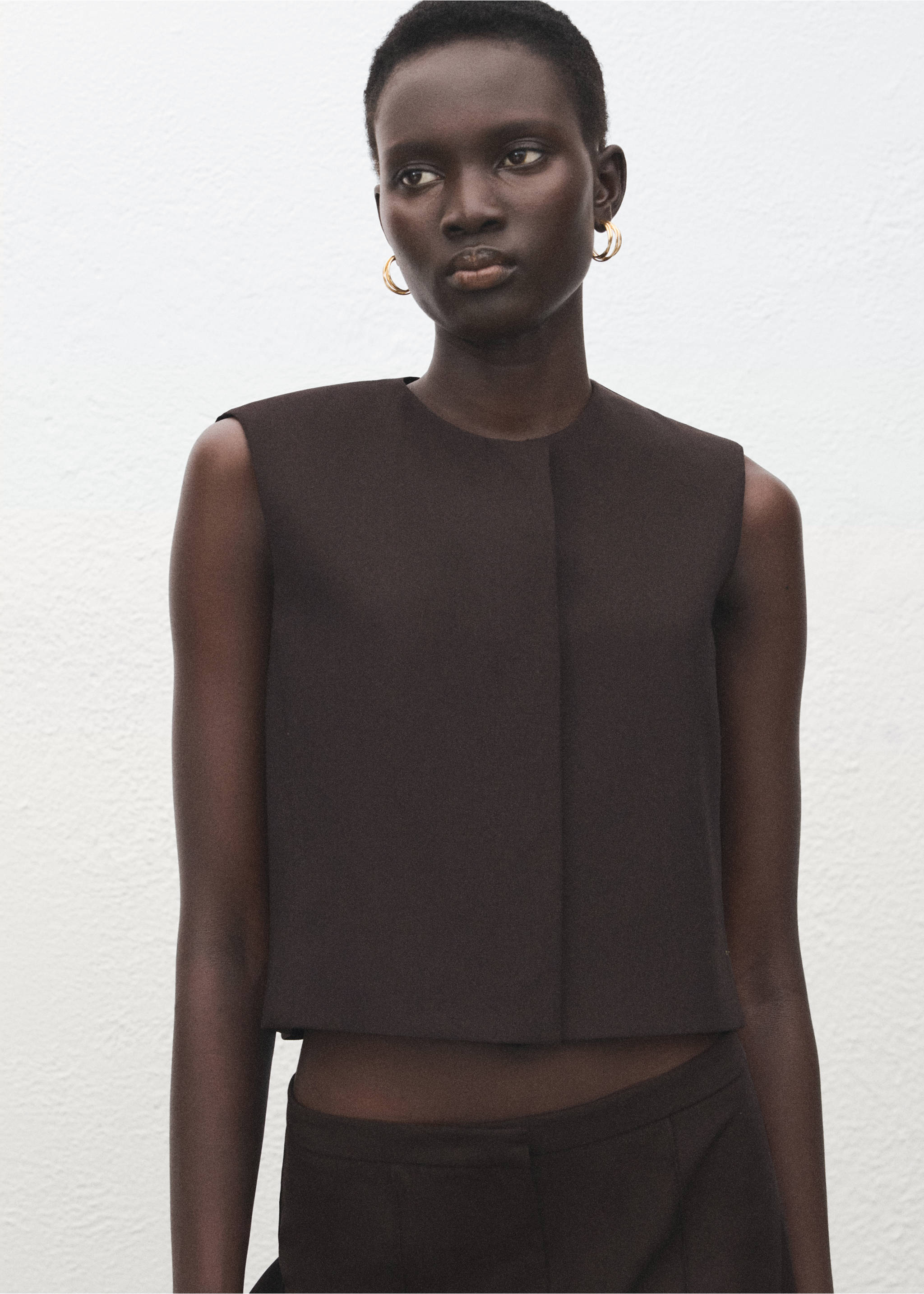 Top crop mezcla lana - Plano medio, Gris. Ref: 27081281-00.