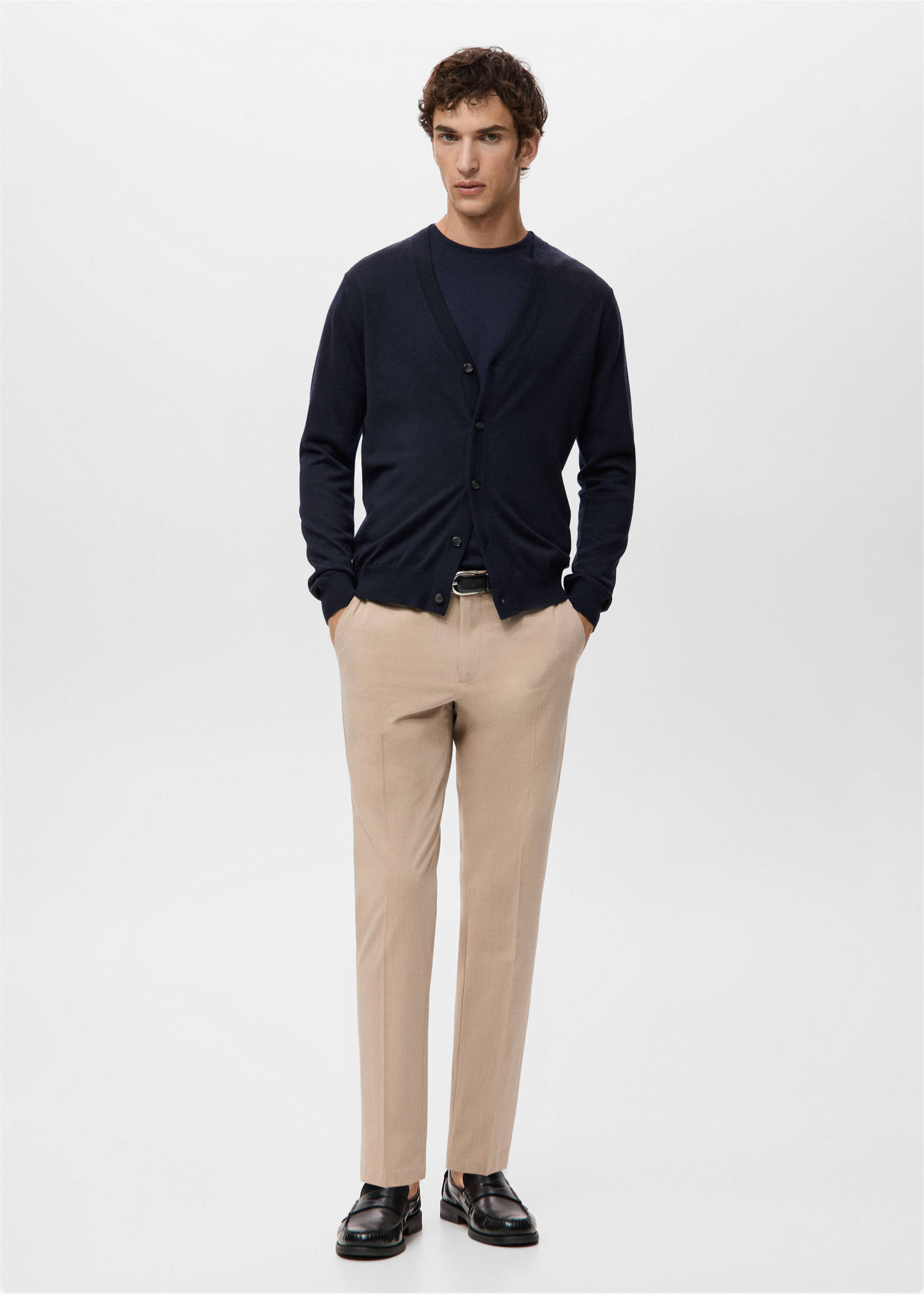 100% merino wool cardigan - General plane, Navy. Ref: 27081282-00.