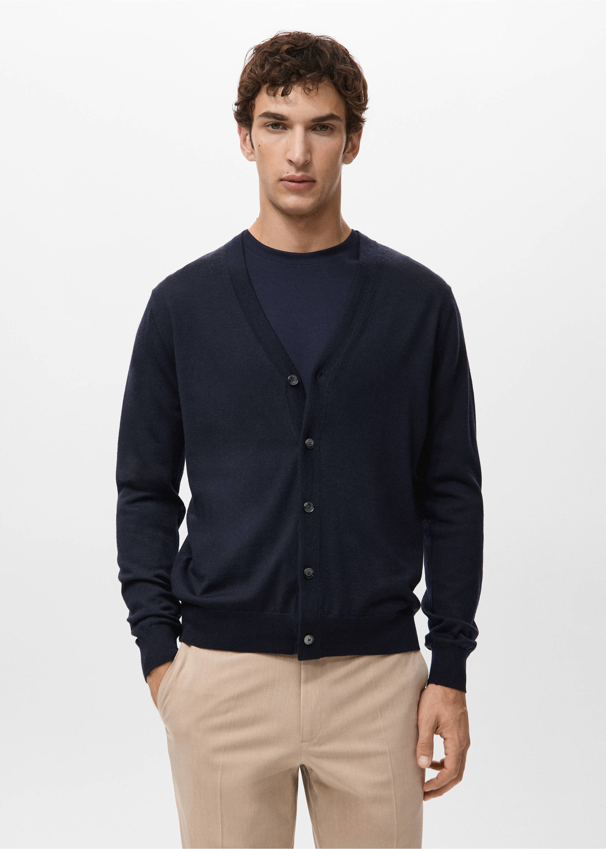 100% merino wool cardigan - Medium plane, Navy. Ref: 27081282-00.