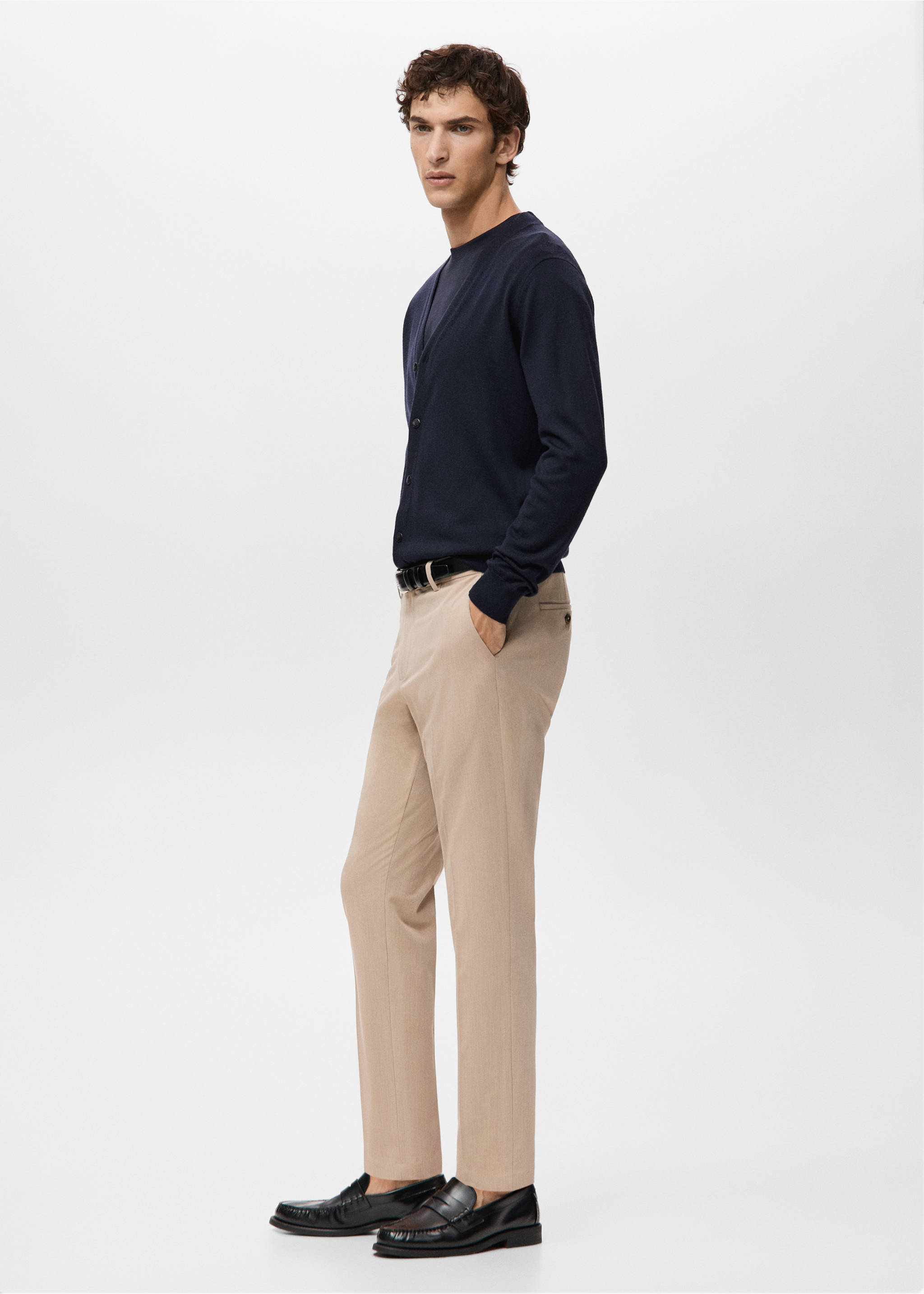 100% merino wool cardigan - Details of the article 2, Navy. Ref: 27081282-00.