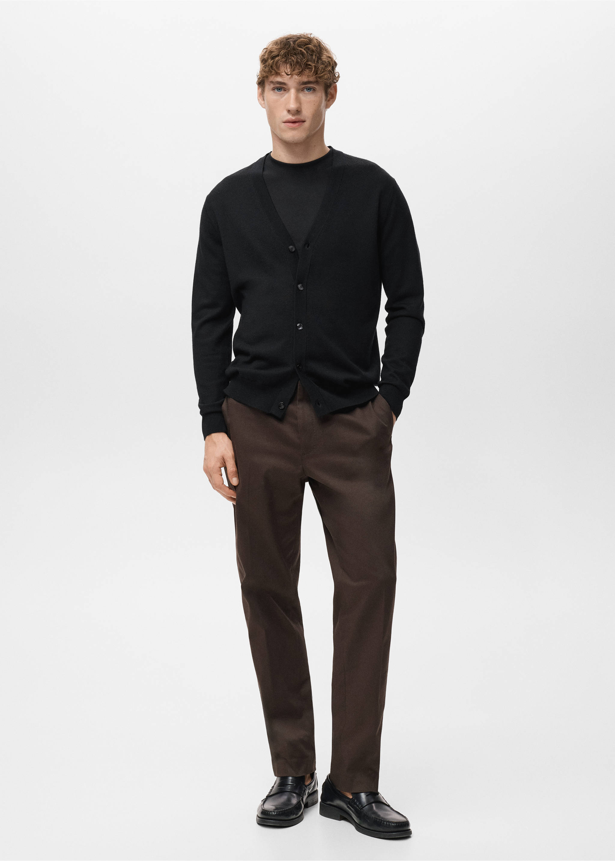 100% merino wool cardigan - General plane, Black. Ref: 27081282-00.