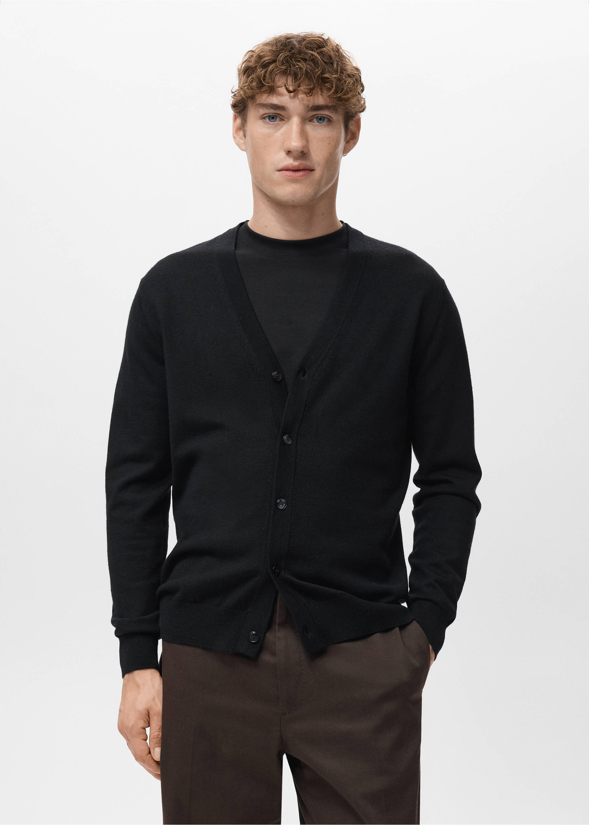 100% merino wool cardigan - Medium plane, Black. Ref: 27081282-00.