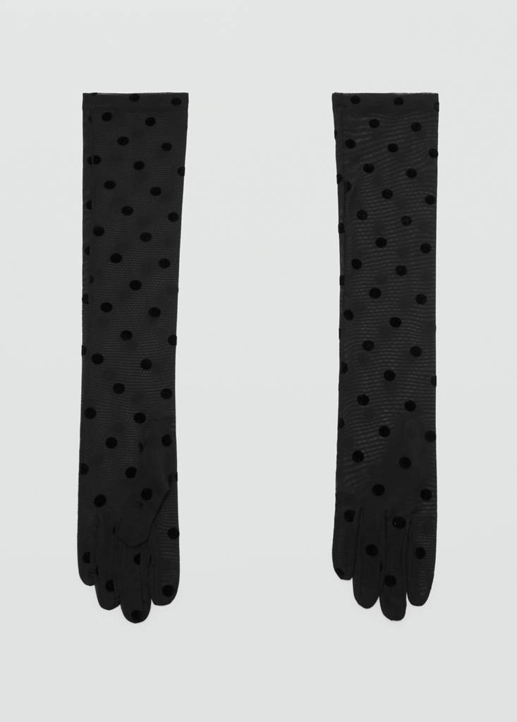 Long spotted gloves — Black