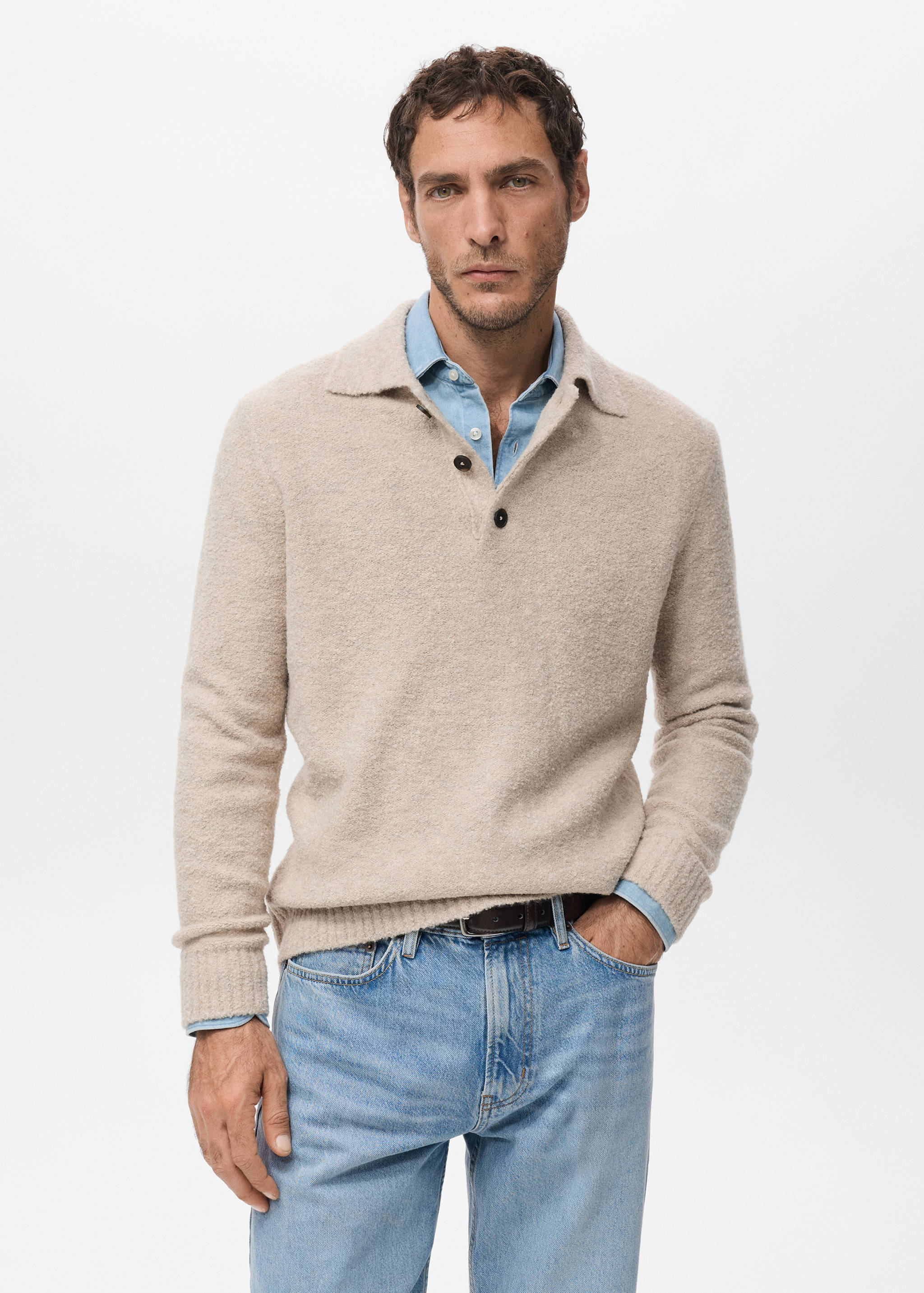 Jersey polo punto mini bouclé - Plano medio