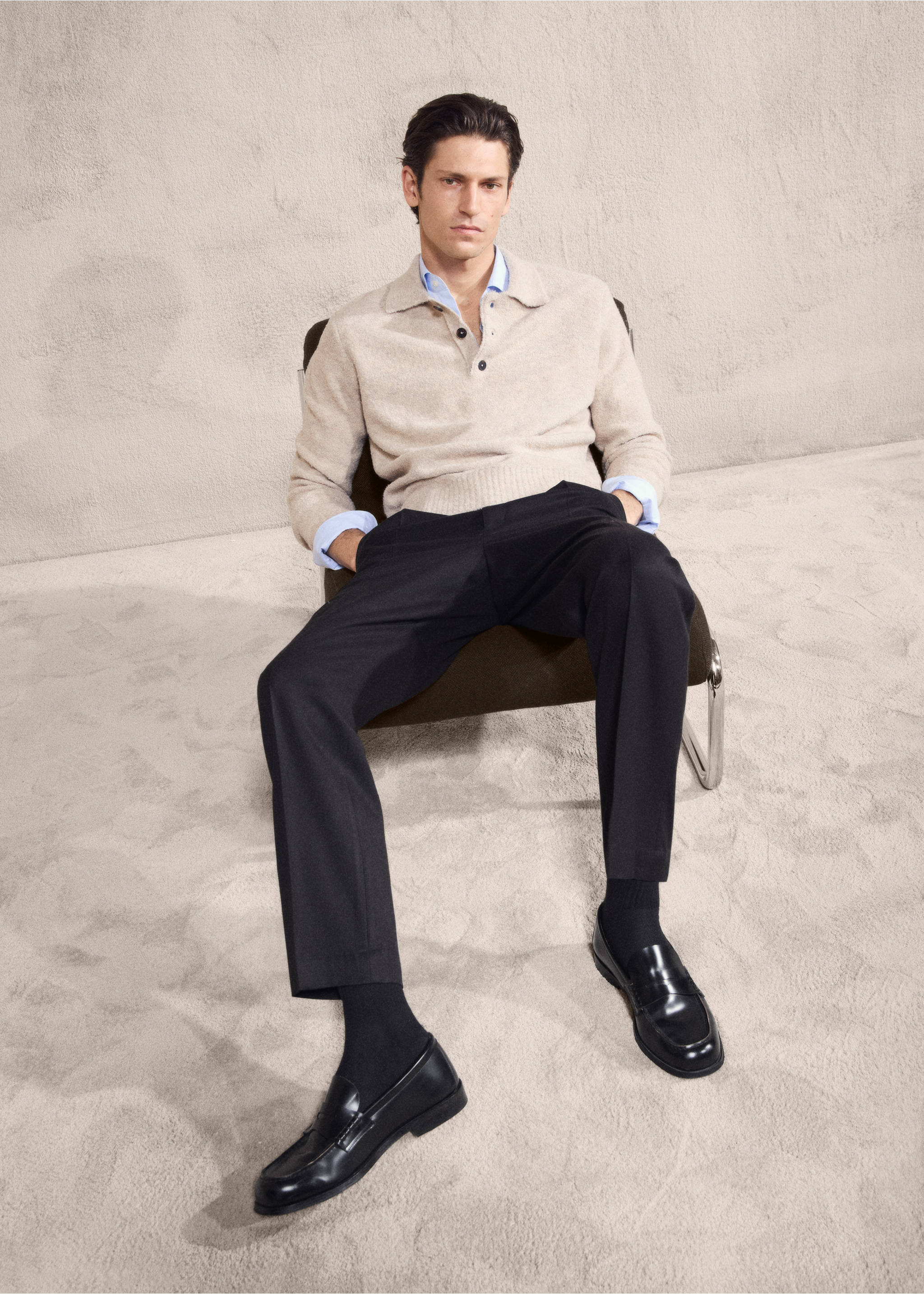 Pull polo en maille mini bouclette - Détail de l'article 3, Sable. Ref: 27081287-00.