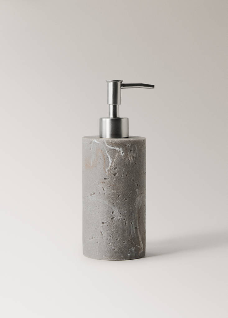 Travertine-effect resin soap dispenser — Light/Pastel Grey