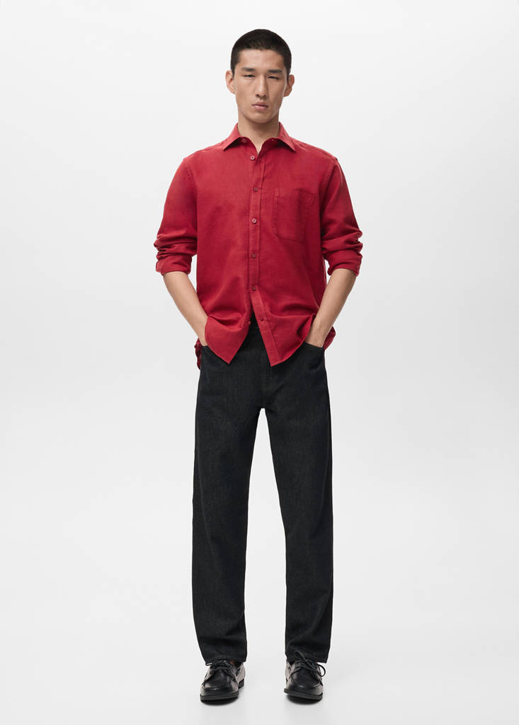Regular-fit linen shirt with pocket — Red