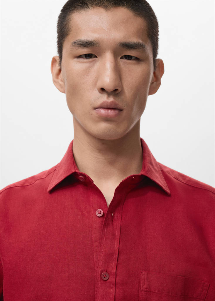 Regular-fit linen shirt with pocket — Red