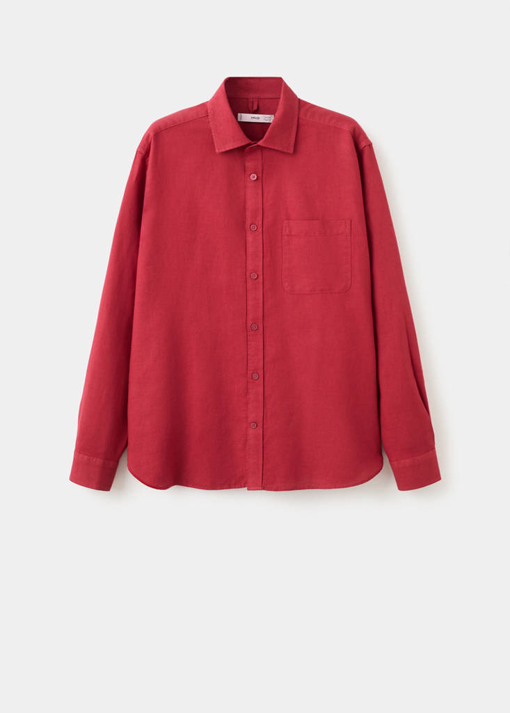 Regular-fit linen shirt with pocket — Red