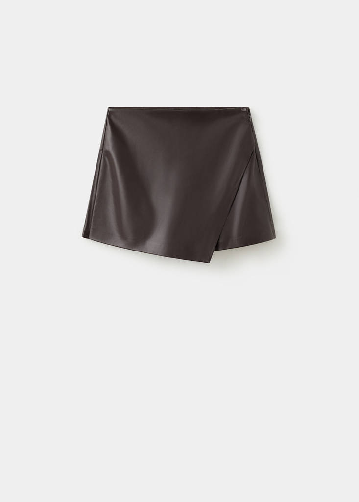 Faux-leather culottes — Chocolate