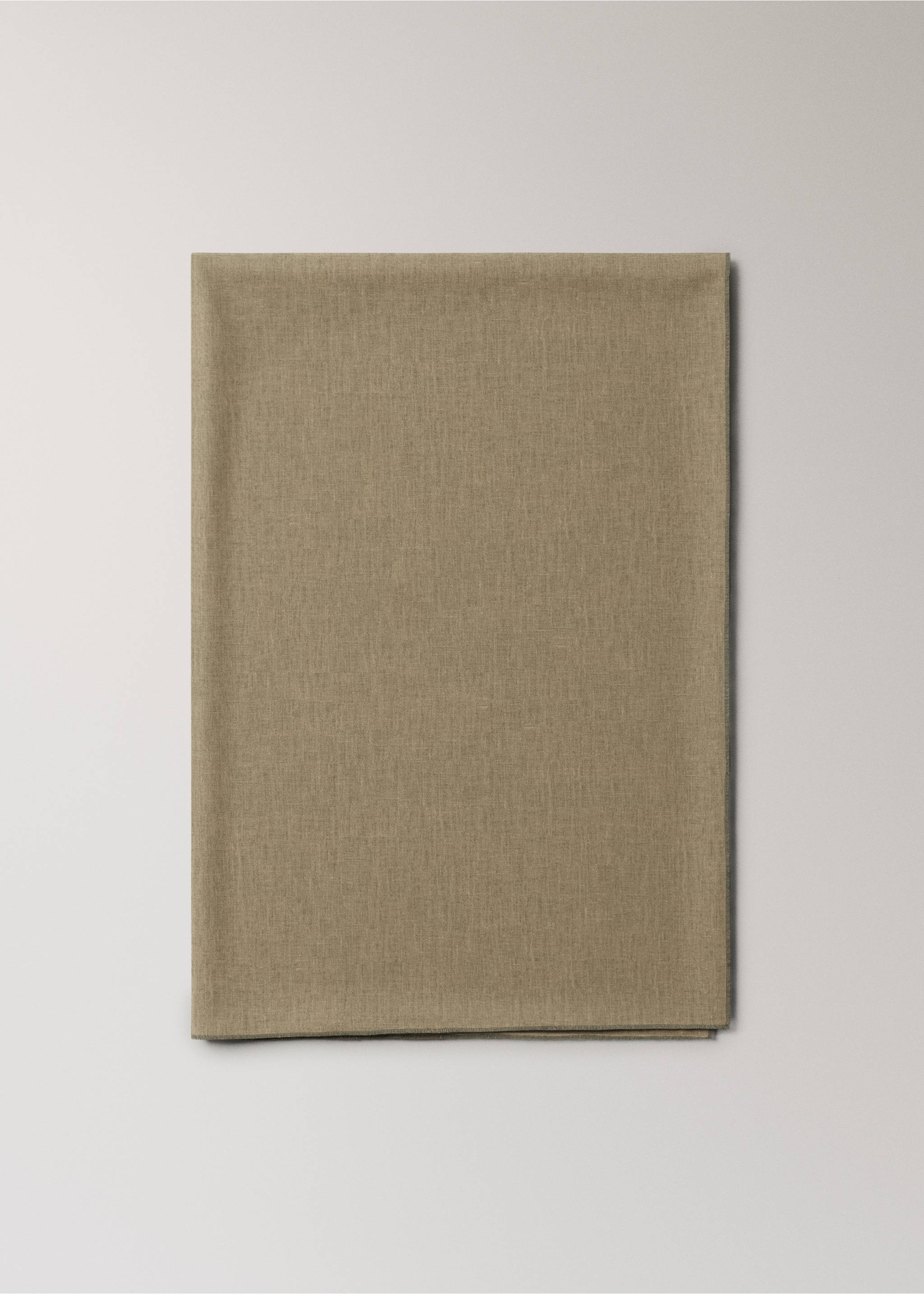 Resin-coated linen tablecloth with contrasting overlock for 6 to 8 diners - Article without model, Light/Pastel Brown. Ref: 27081305-00.