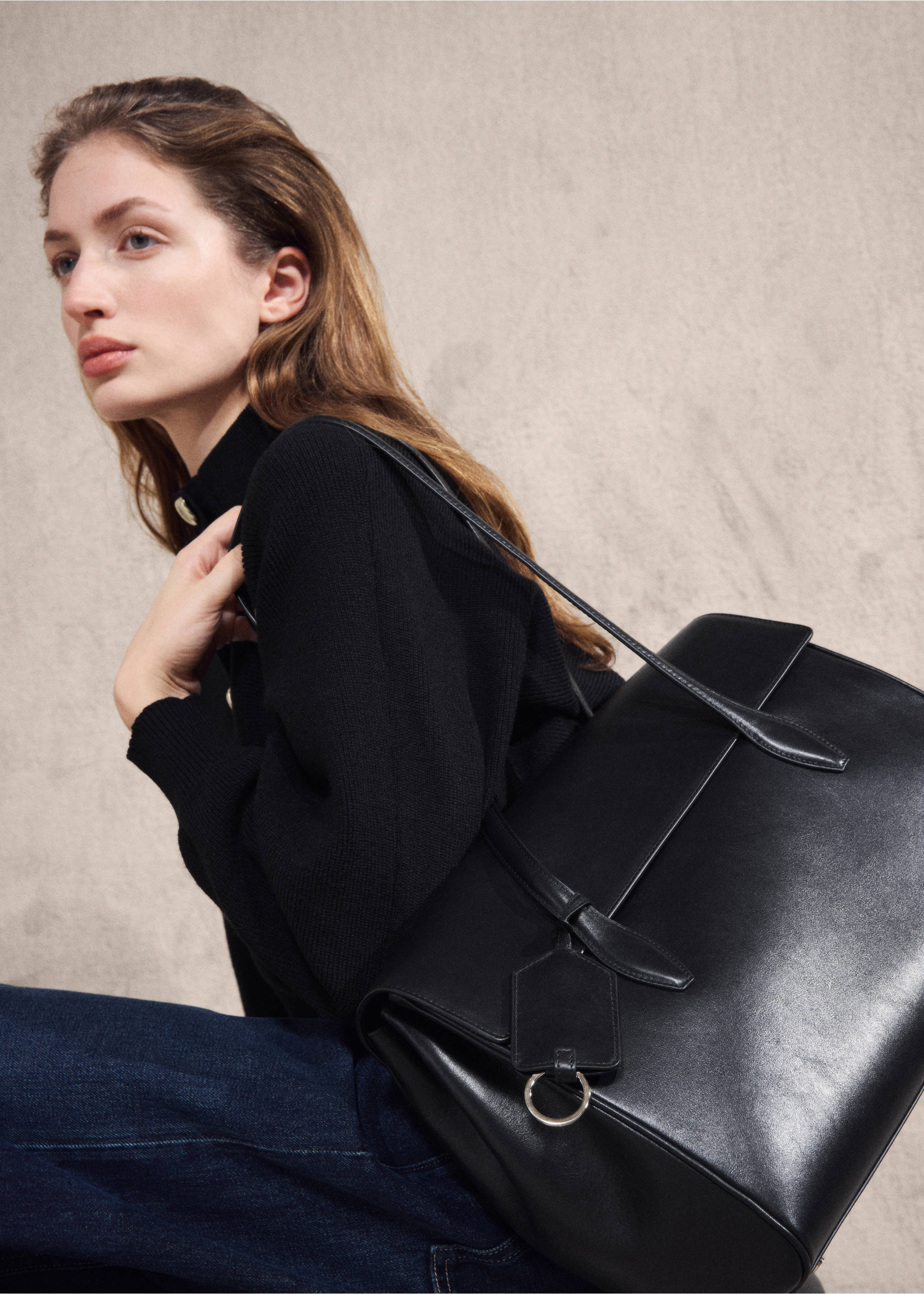 挂件皮革购物袋 - null, 黑色. Ref: 27081306-05.