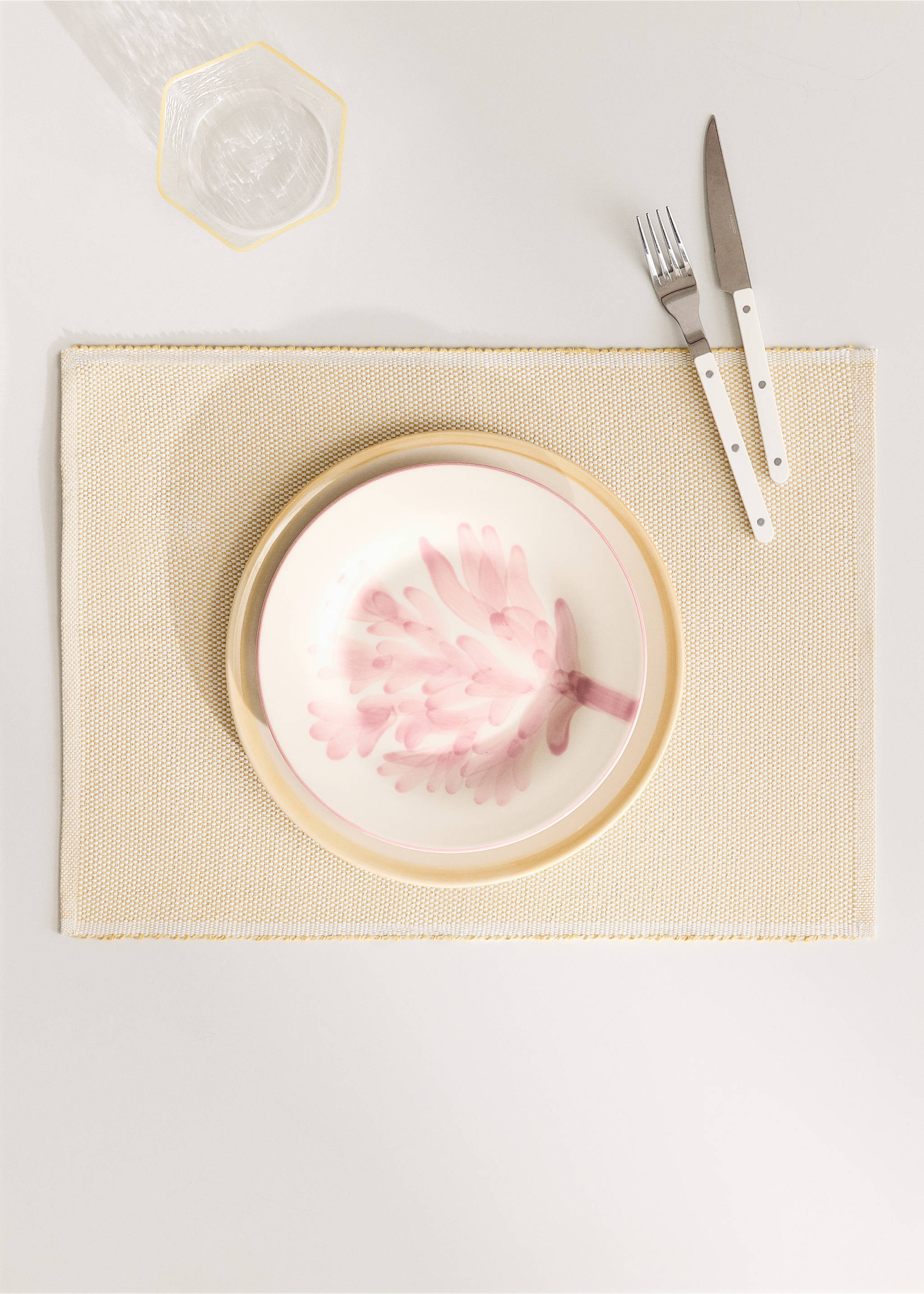 Cotton melange effect table mat - General plane, Yellow. Ref: 27081309-00.