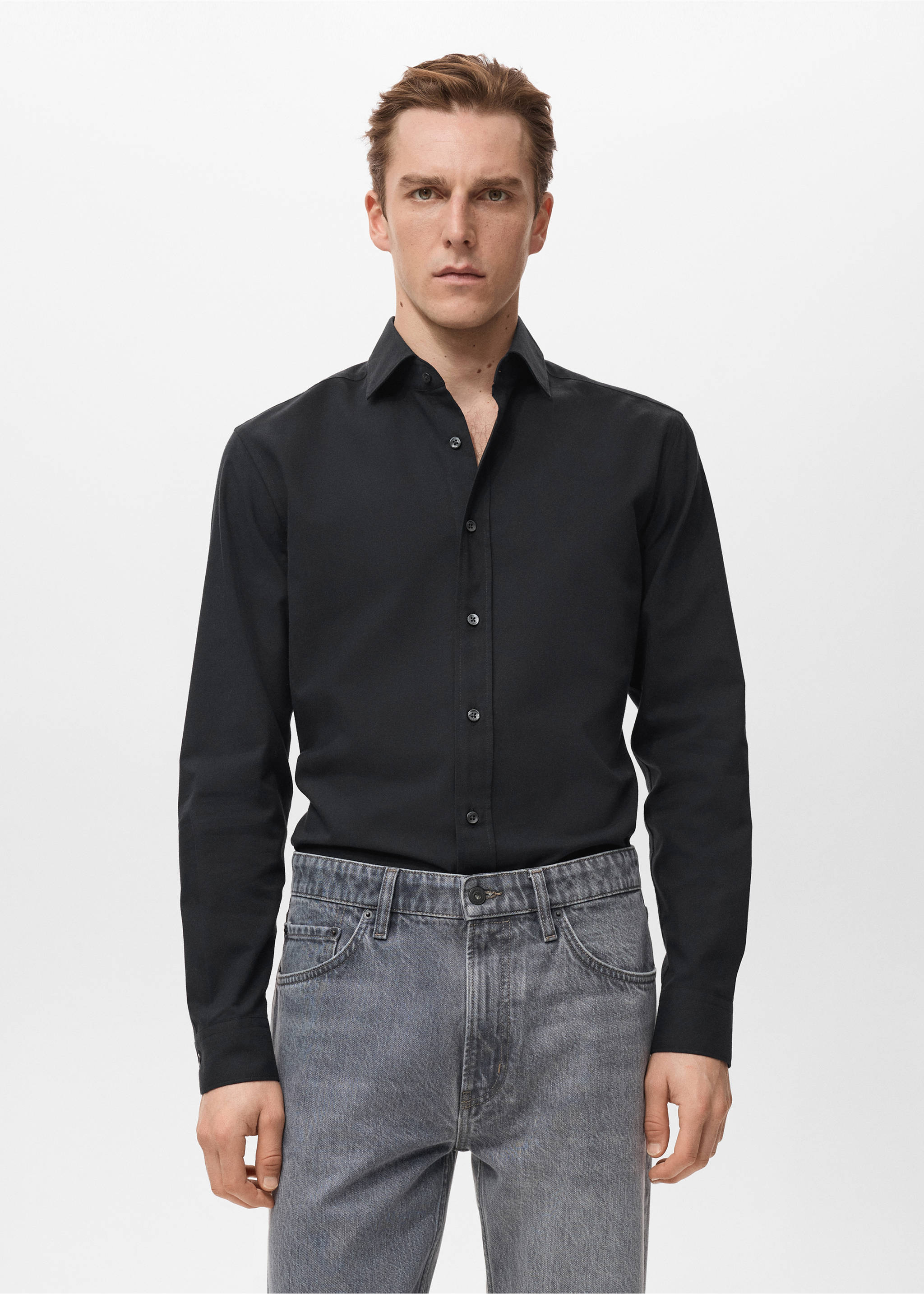 Camisa 100% algodón slim fit - Plano medio, Negro. Ref: 27081310-00.