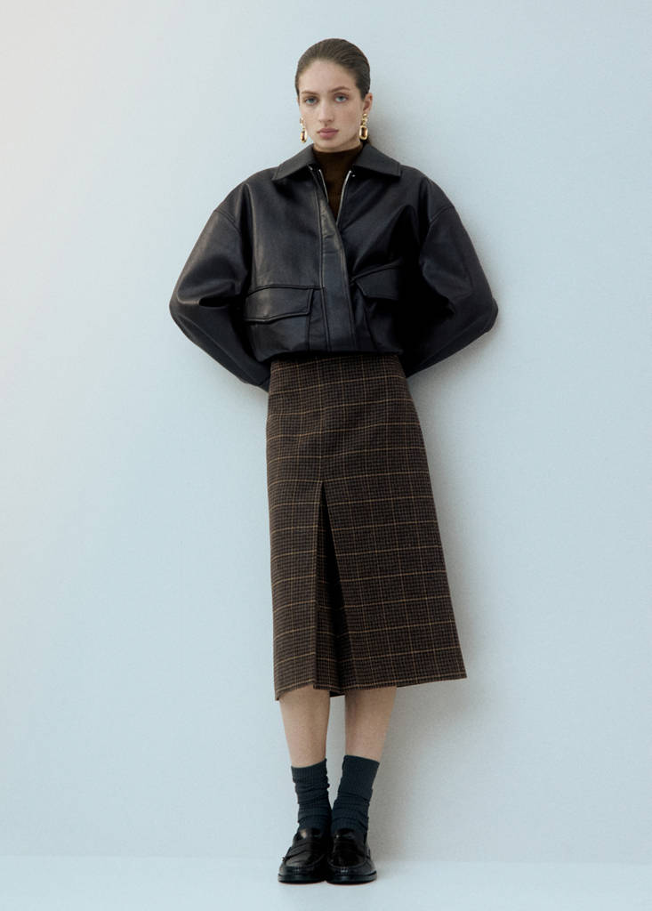 Wool-blend check midi-skirt — Brown