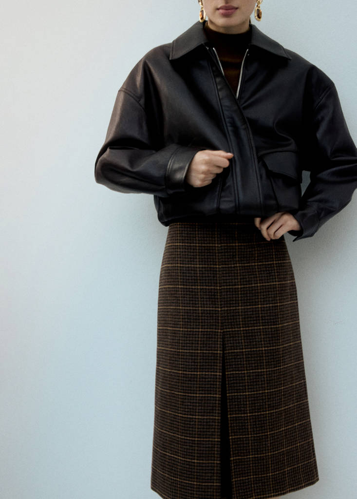 Wool-blend check midi-skirt — Brown