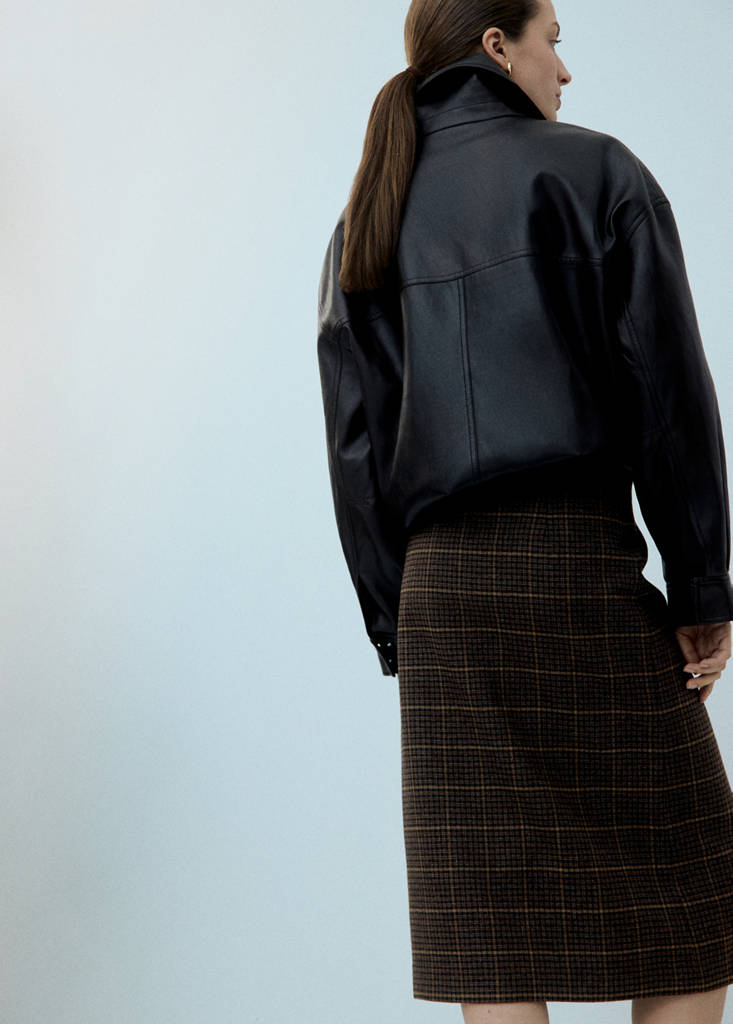 Wool-blend check midi-skirt — Brown