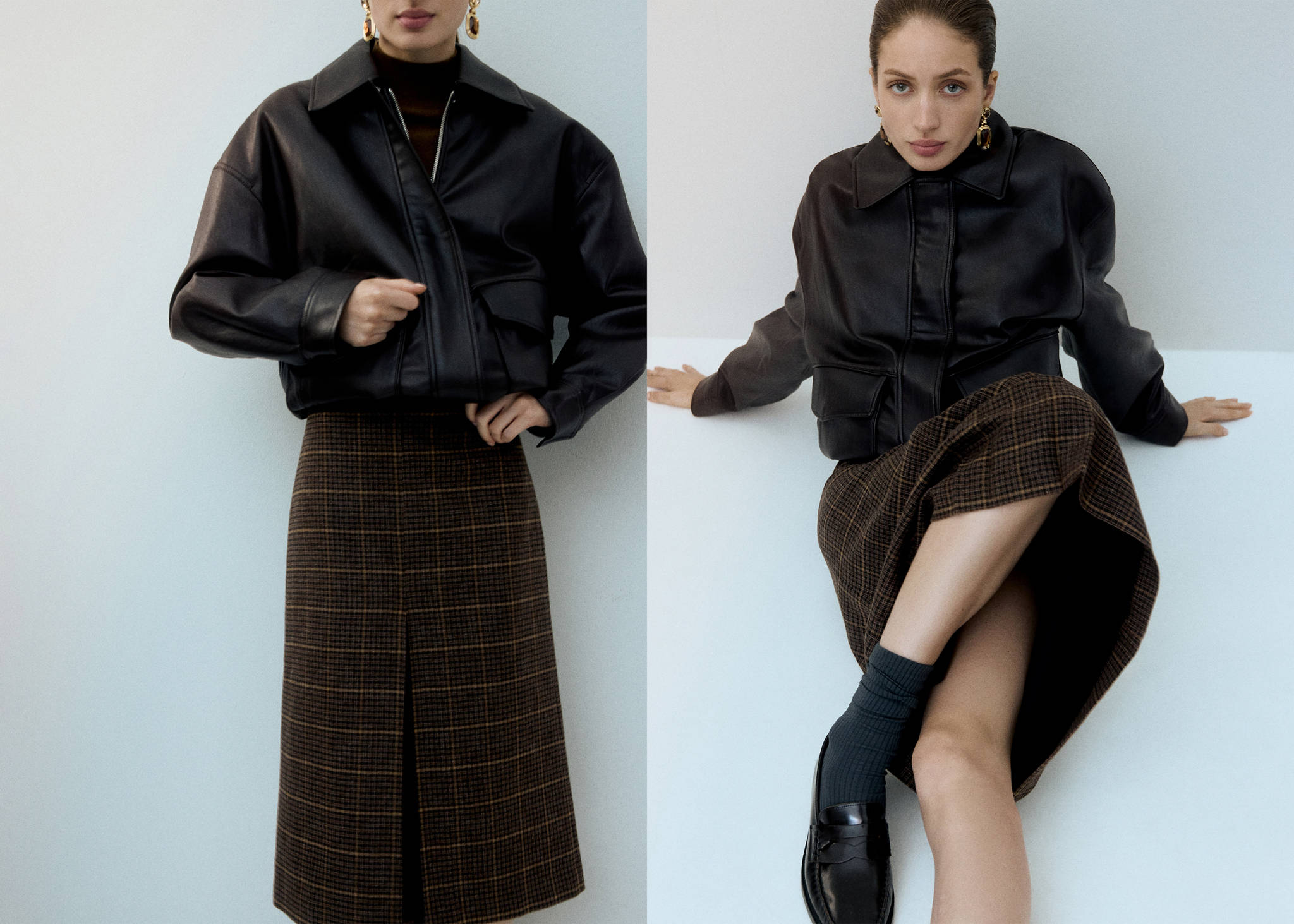 Wool-blend check midi-skirt - Panoramic plane
