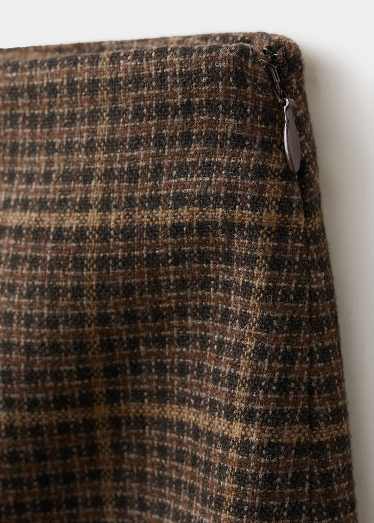 Wool-blend check midi-skirt — Brown