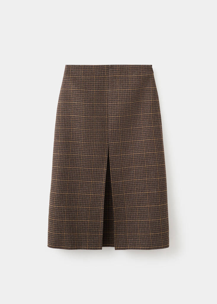 Wool-blend check midi-skirt — Brown