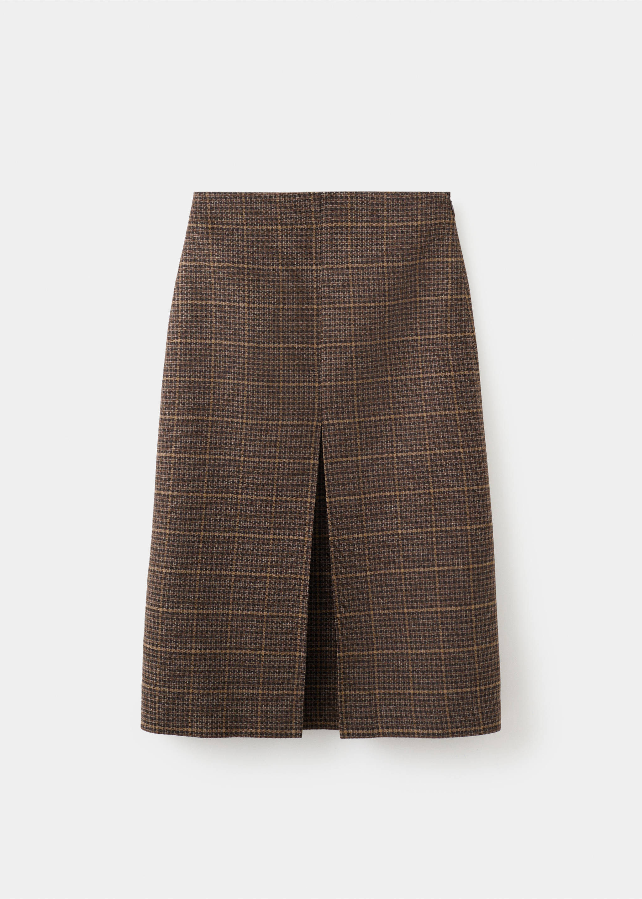 Wool-blend check midi-skirt - Article without model, Brown. Ref: 27081311-00.