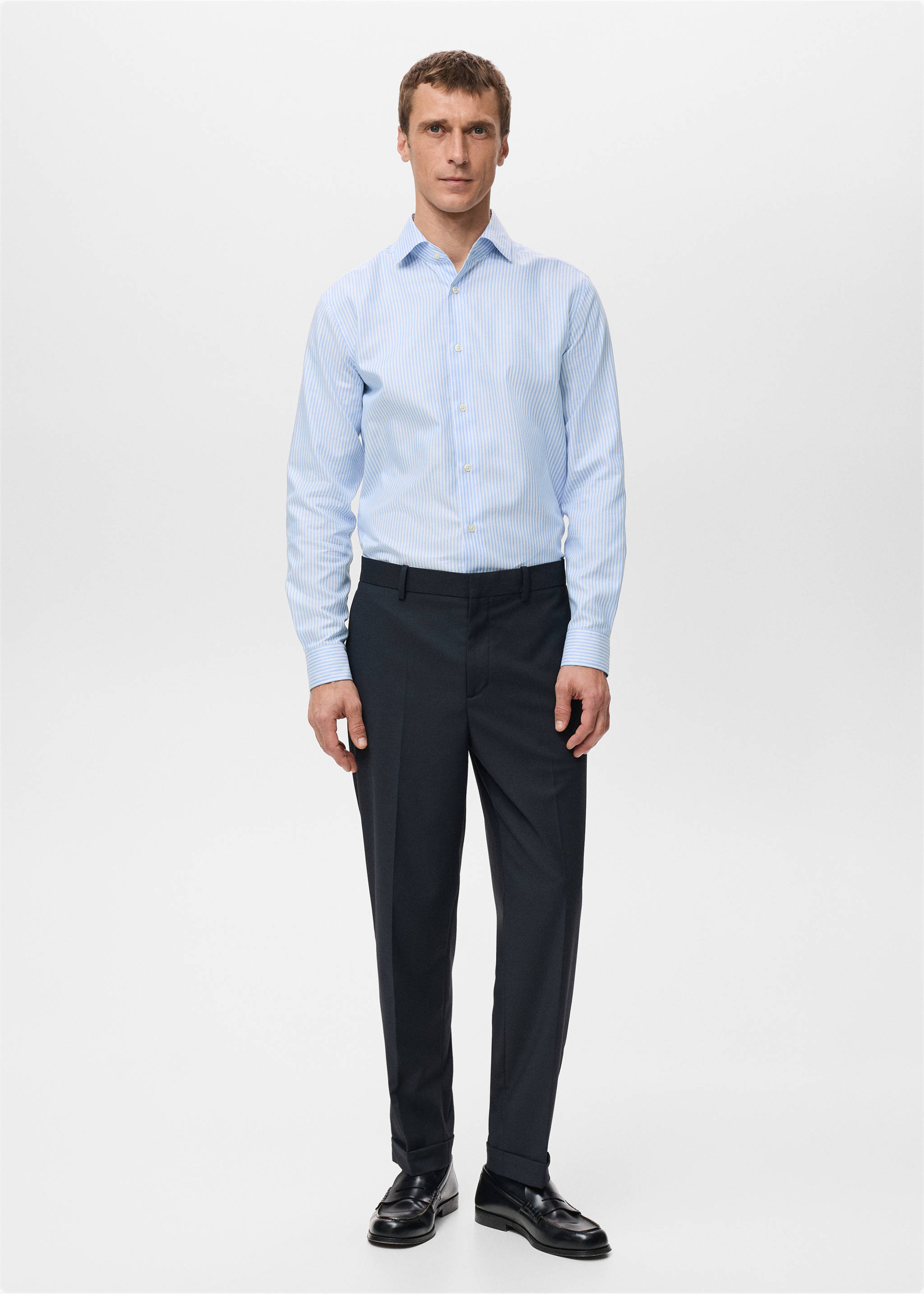 100%棉质条纹修身衬衫 - null, 天蓝. Ref: 27081313-00.