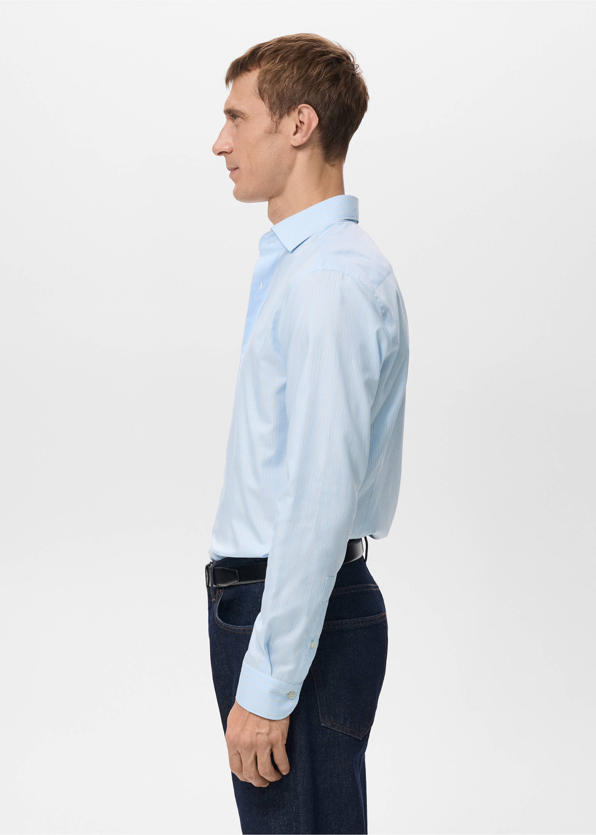 100%棉质条纹修身衬衫 - null, 蓝色. Ref: 27081313-00.