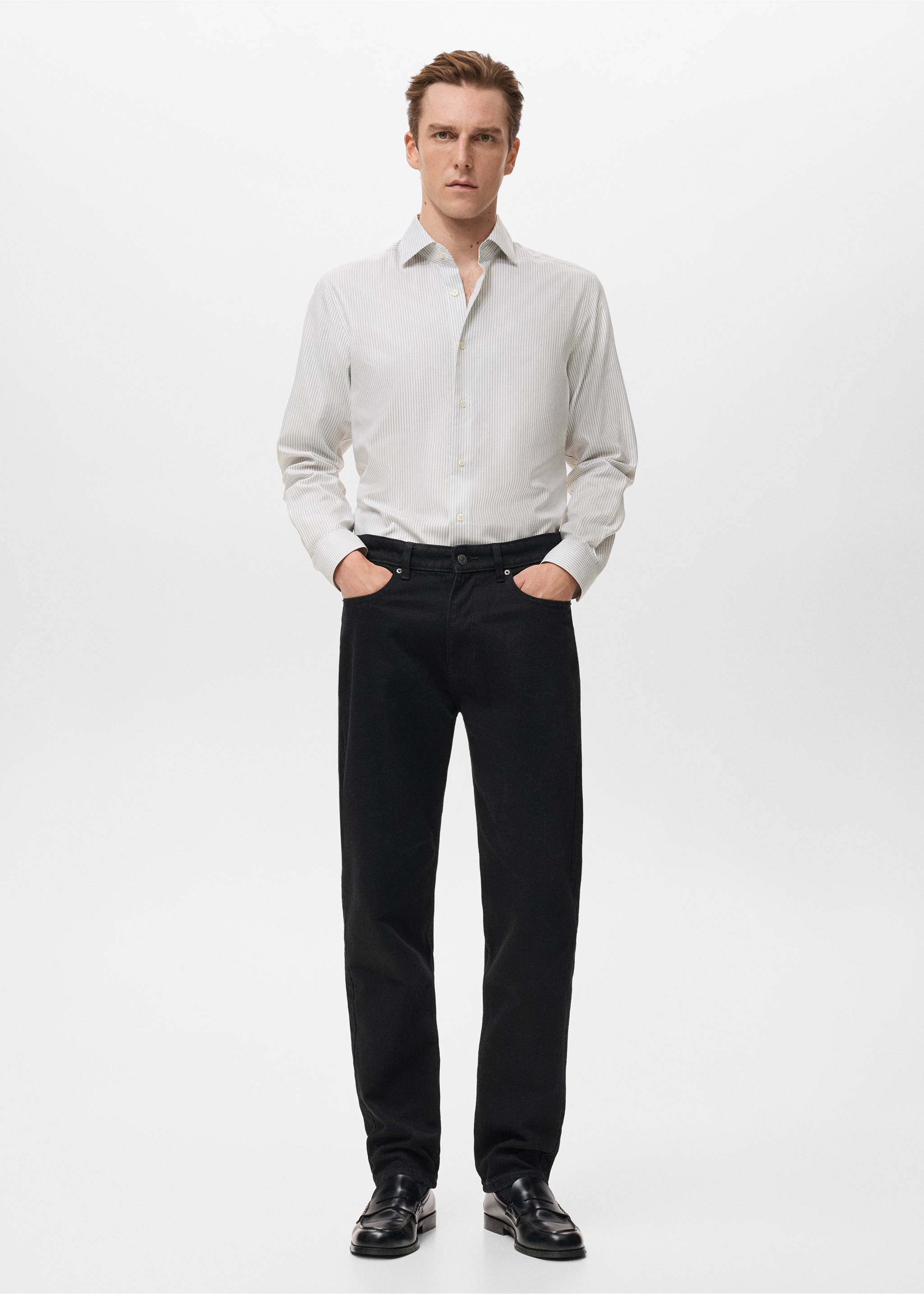 100%棉质条纹修身衬衫 - null, 石楠花淡灰. Ref: 27081313-00.