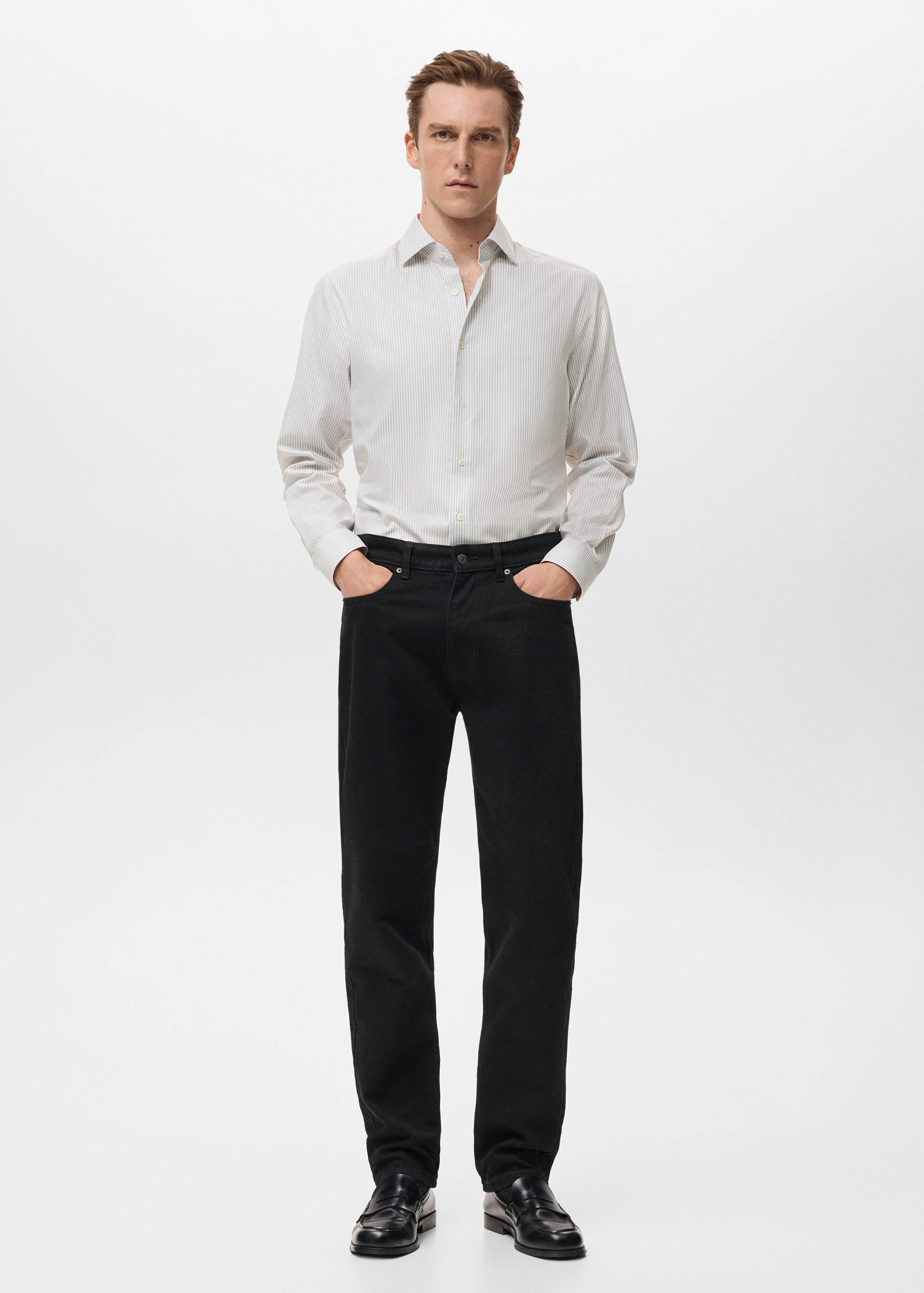 100% cotton slim-fit striped shirt - General plane