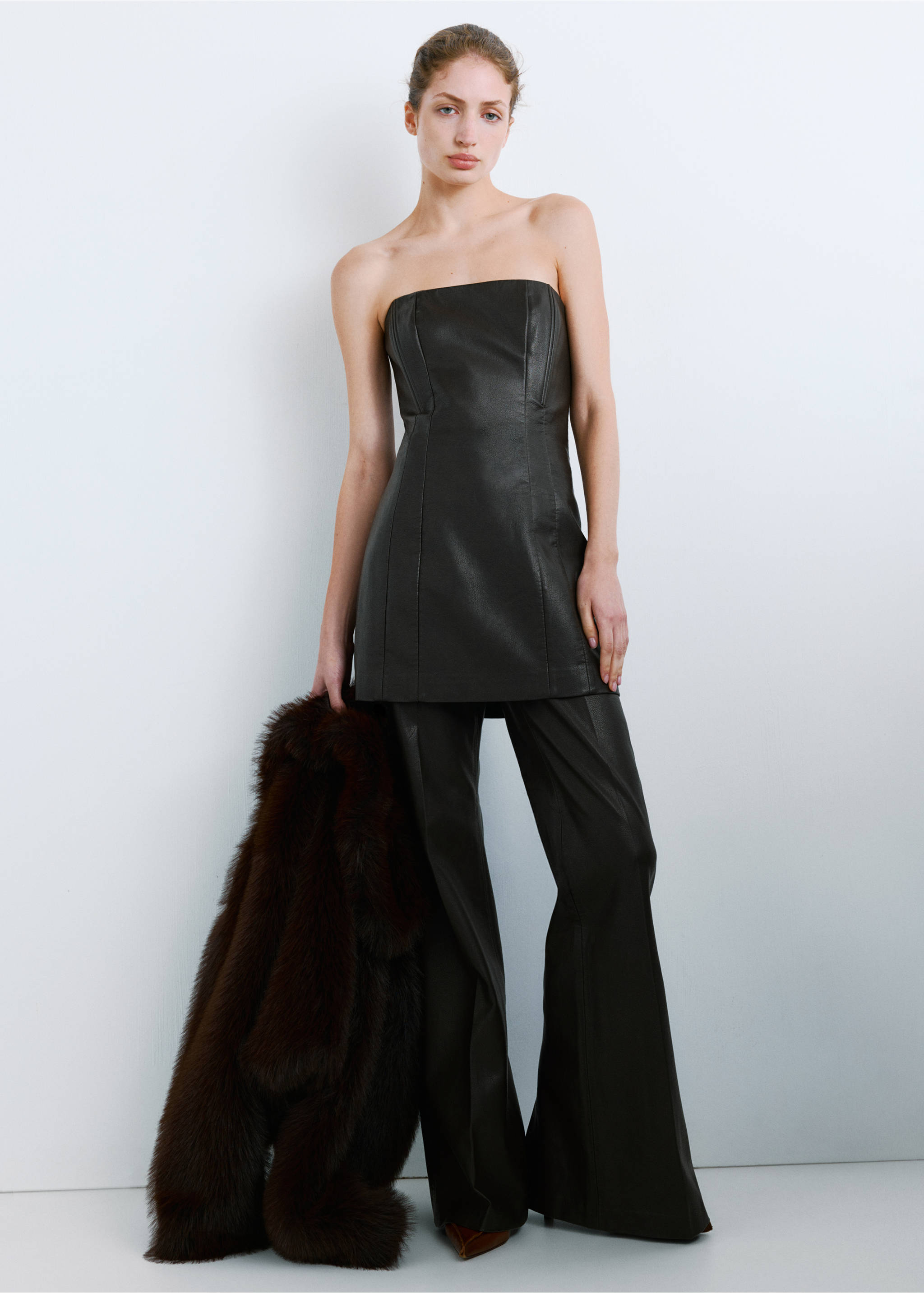 Short faux-leather dress - General plane, Chocolate. Ref: 27081314-00.