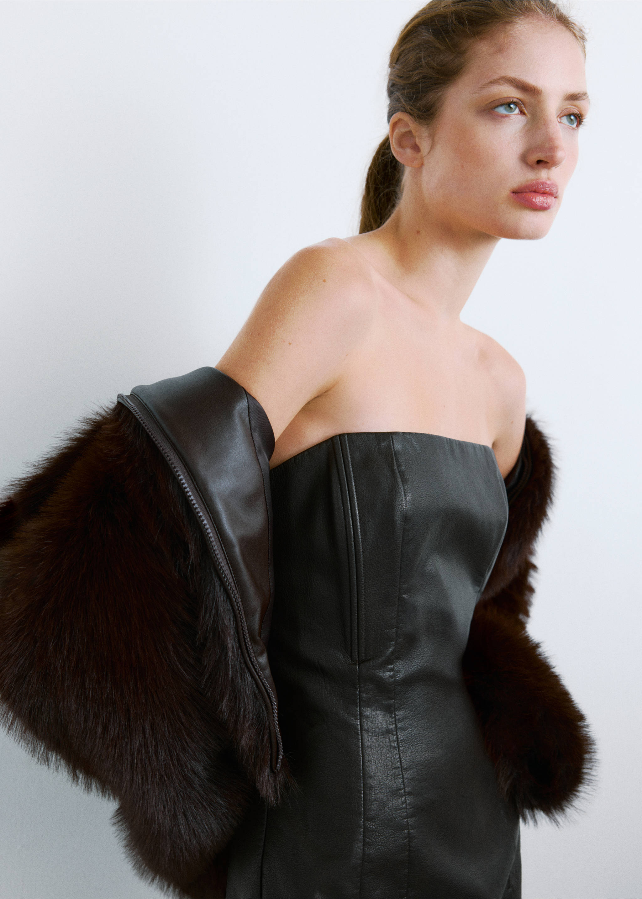 Short faux-leather dress - Medium plane, Chocolate. Ref: 27081314-00.