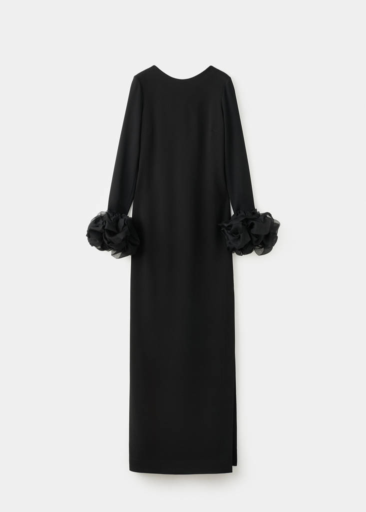 Open-back dress with flower cuffs — Black